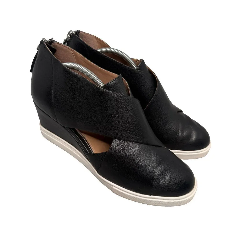 Linea Paolo Freshton Women's 7.5 Black Leather Wedge Sneaker Boots EUC